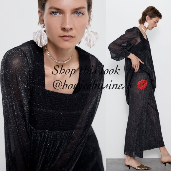 ZARA BNWT Dress with Metallic Thread + Pants 2pc Coord Set - Picture 3 of 5
